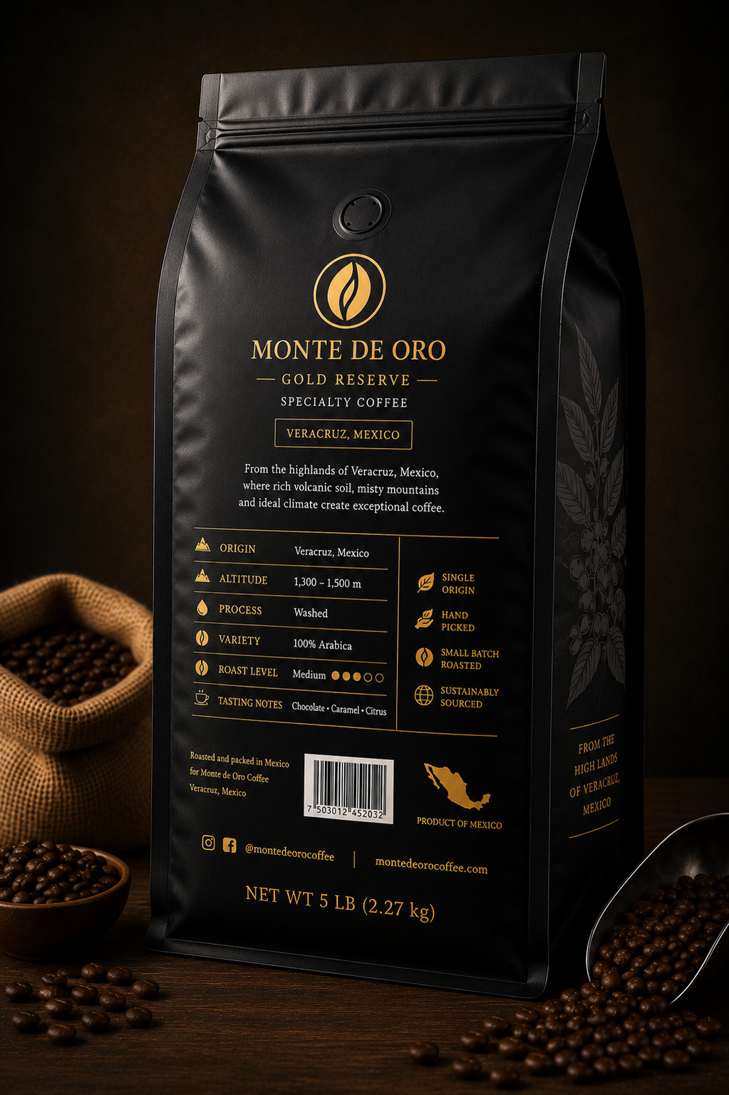 Monte de Oro Gold Reserve Specialty Coffee – 5 LB